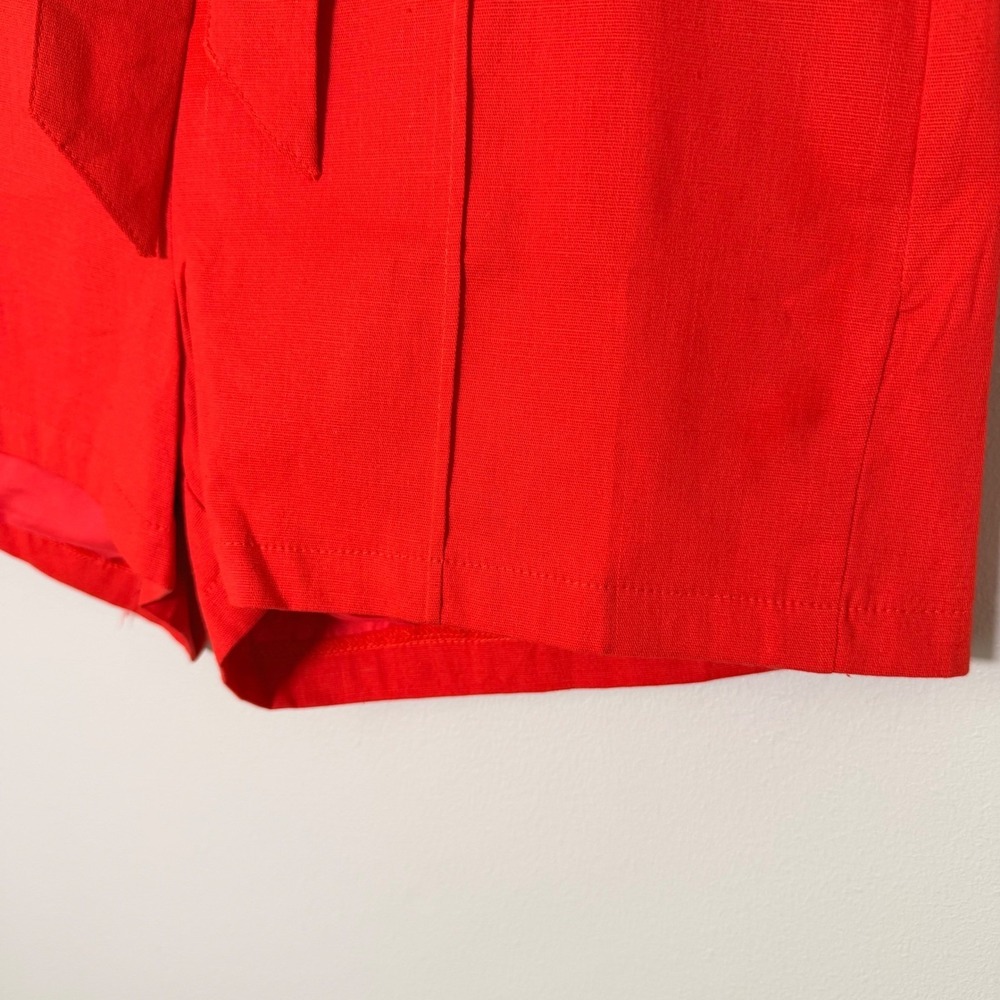 Tomato Red Scalloped Paperbag Waist Tie Belt Shorts (S) High Rise Pleated Resort - Picture 4 of 16